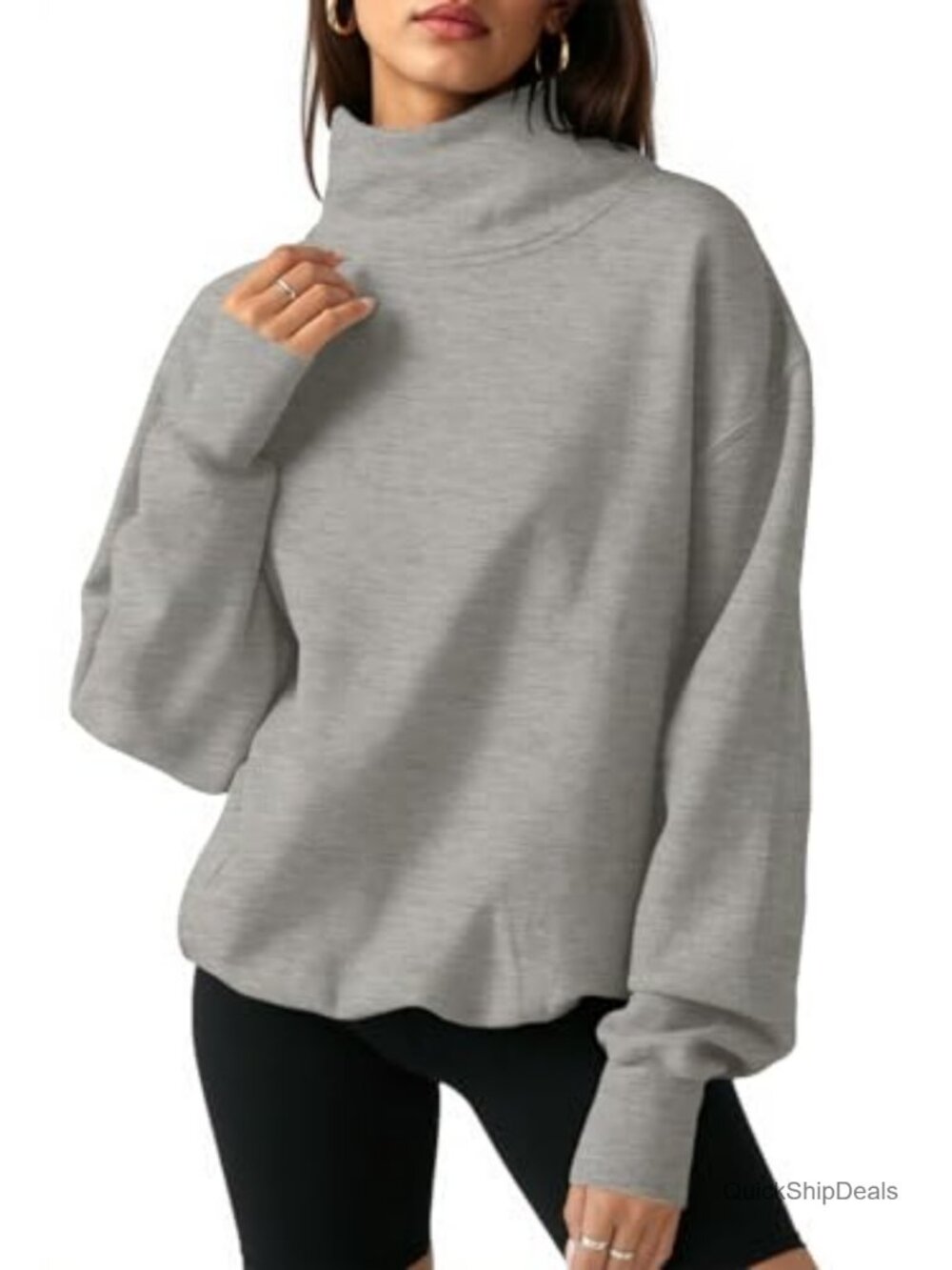 Oversized Turtleneck Sweatshirt Long Sleeve Pullover Cotton Spandex Casual